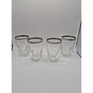 Vintage Libbey Platinum-Rimmed Lowball Glasses Set Of 4